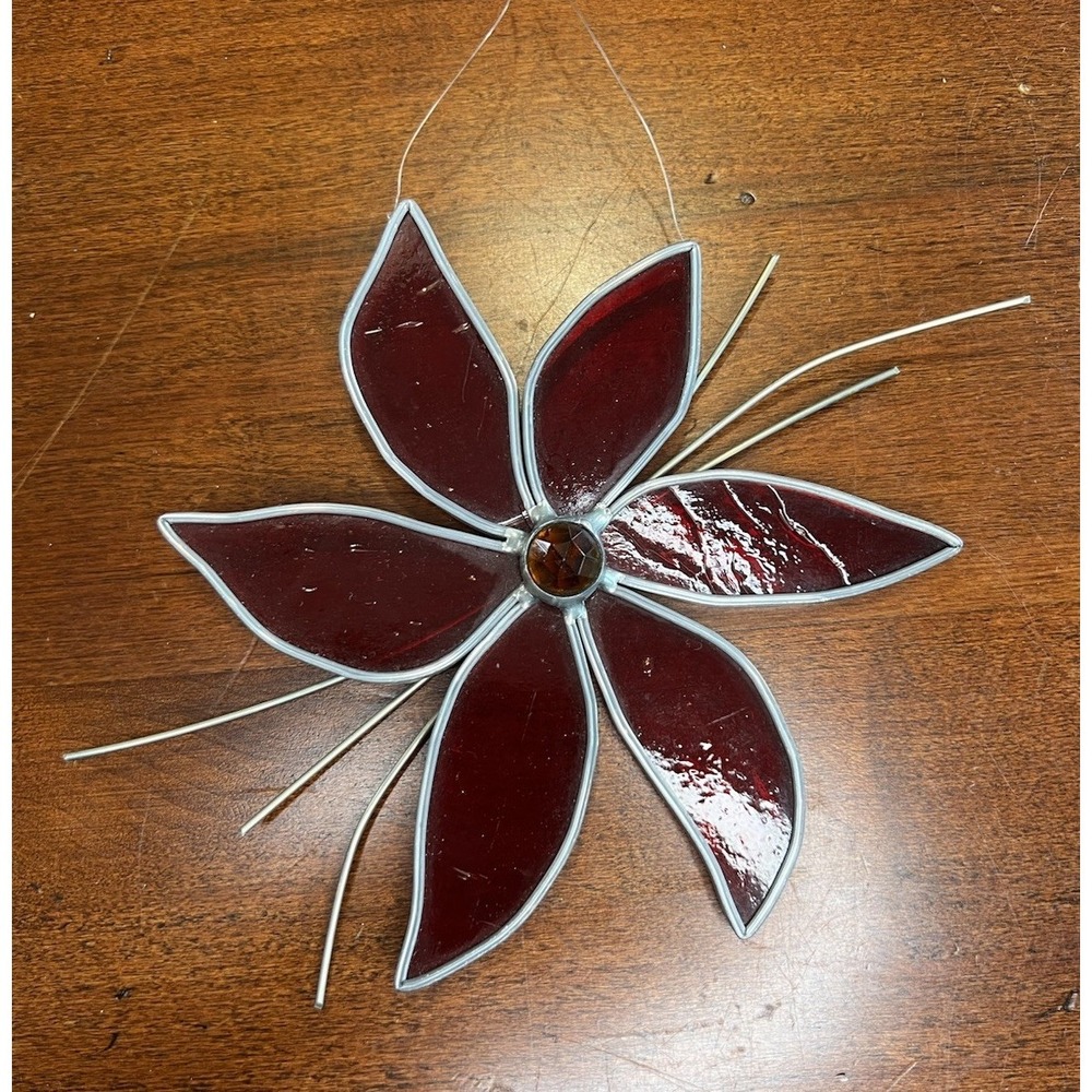 Stained Glass‎ Poinsettia Suncatcher Handcrafted Real Stained Glass Ornament